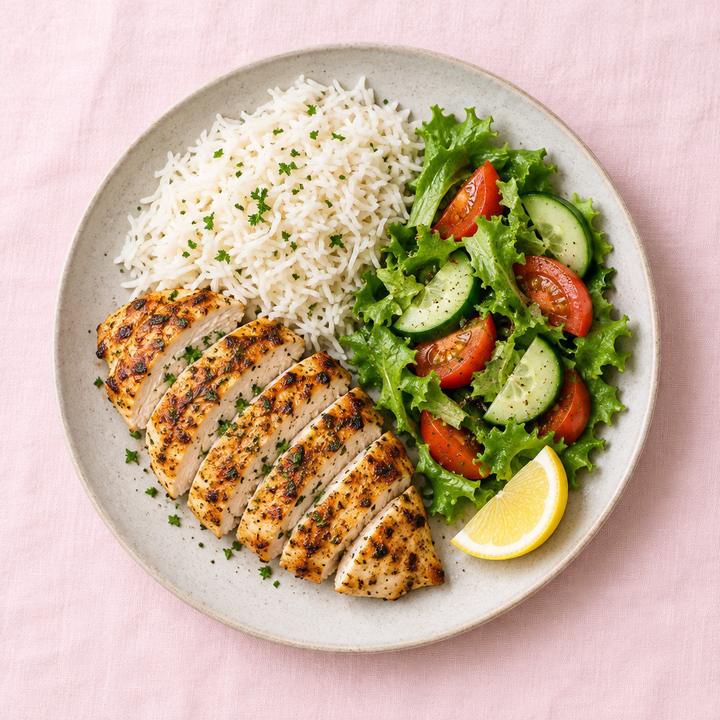 فراخ مشوية ورز بسمتي وسلطة